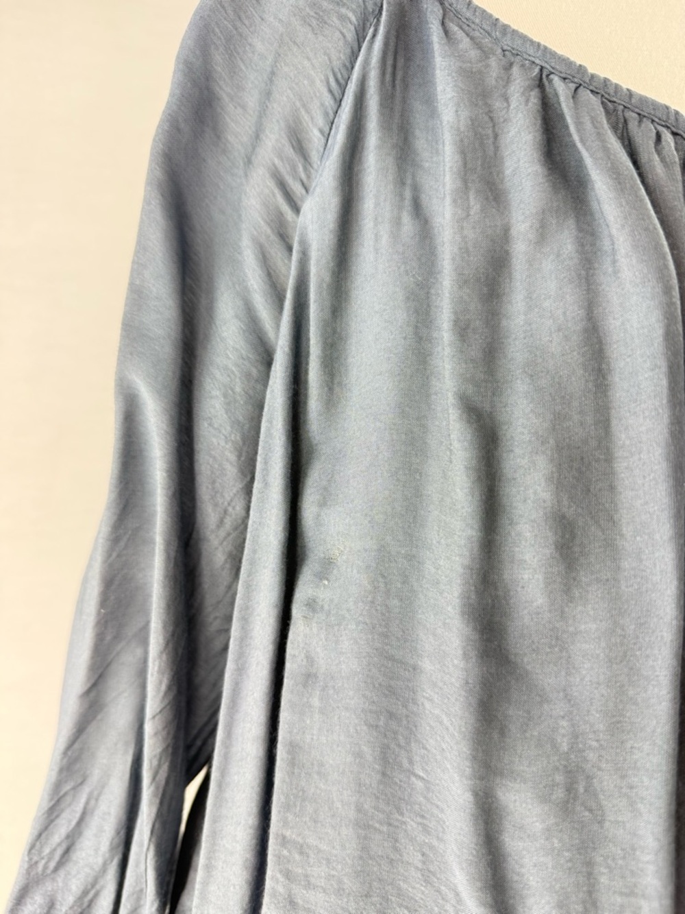 Tempo Paris Light Steel Blue Silk Blend Tiered Peasant Blouse - Picture 8 of 13